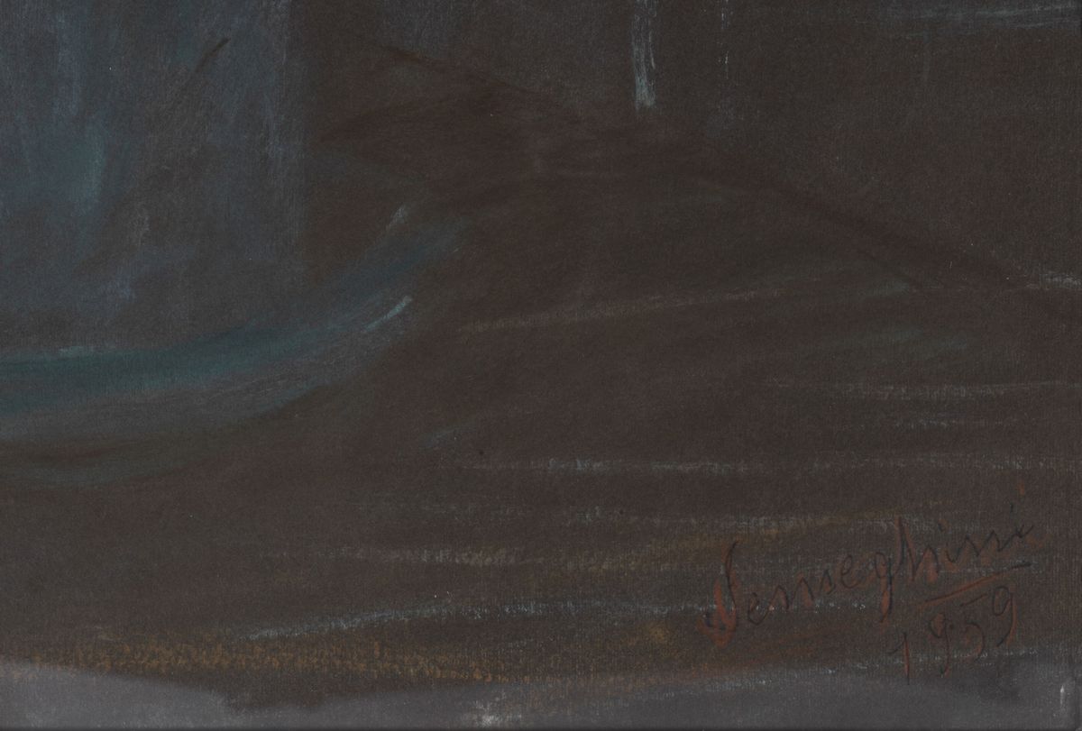Firmato e datato 1959. "Tulipani su fondo nero" tecnica mista cm 50 x 40