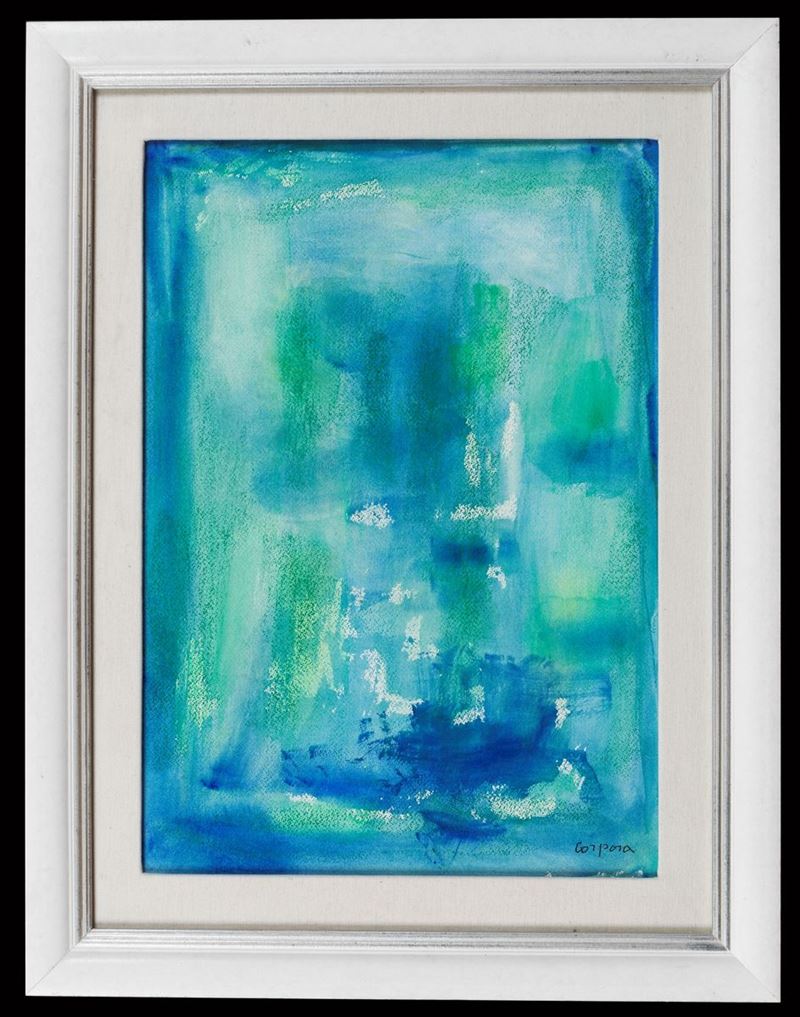 Firmato. "Inverno" acquarello su carta applicata a tela cm 51 x 36