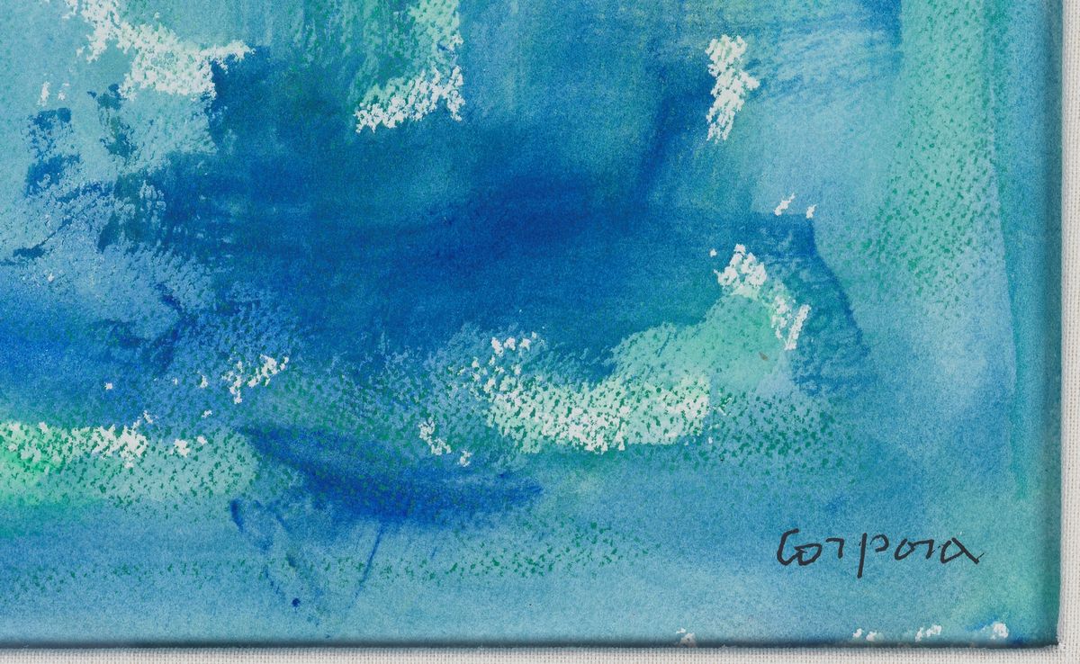 Firmato. "Inverno" acquarello su carta applicata a tela cm 51 x 36