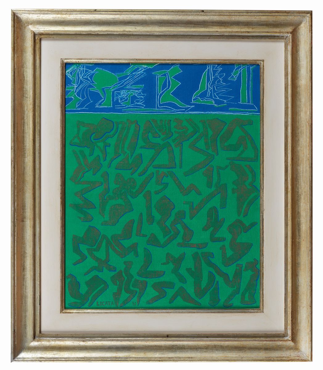 Firmata e datata 1971. "Senza Titolo" tempera su tela cm 50 x 40