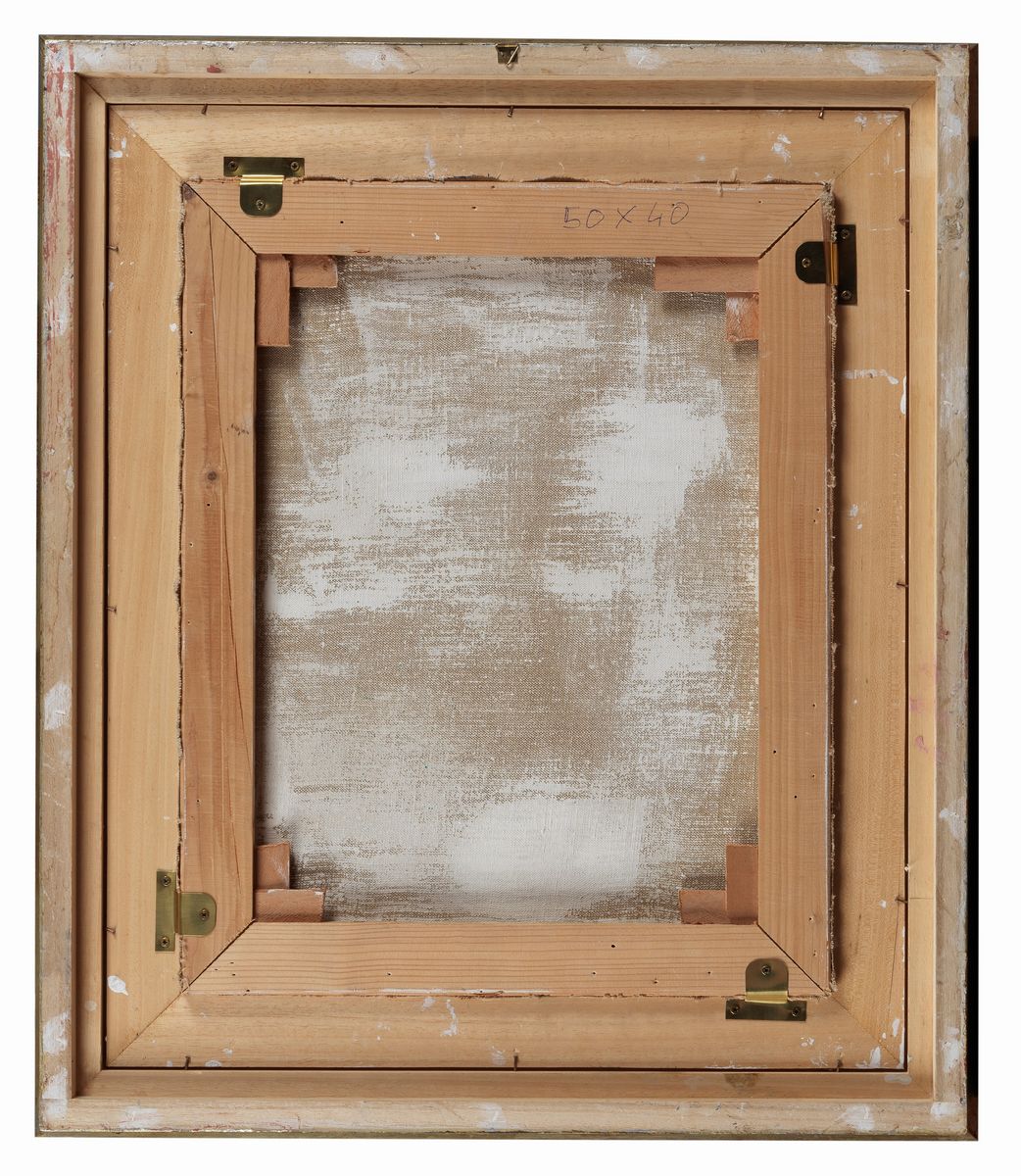 Firmata e datata 1971. "Senza Titolo" tempera su tela cm 50 x 40