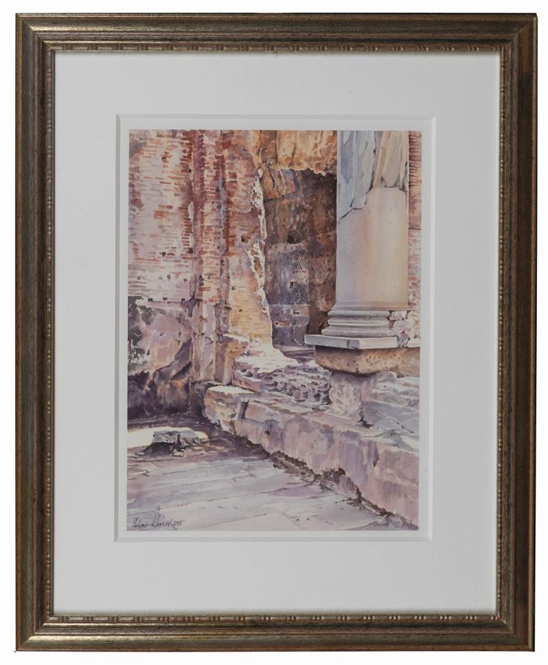 Firmato e datato 2015. "Villa Adriana" acquarello su carta cm 46 x 35
