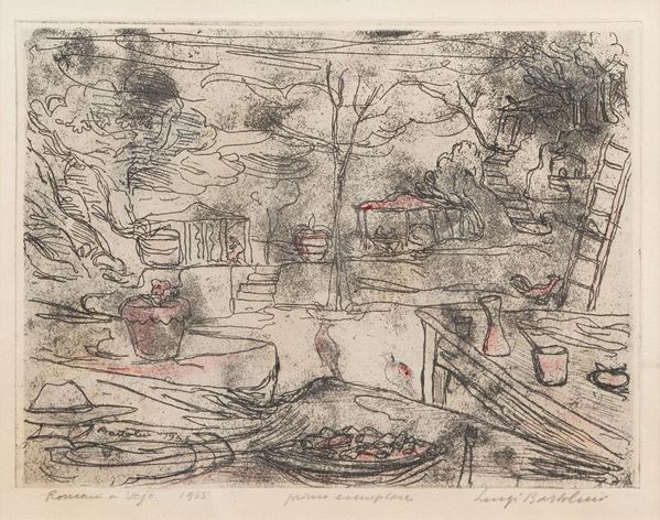 Luigi Bartolini - Signed. "Romans in Vejo 1955" First specimen lithograph 21 x 25 cm
