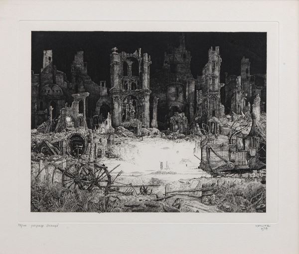 Philippe Mohlitz - Firmata e datata 1977. "Paysage Occupé" stampa multiplo 82/100 cm 21 x 29