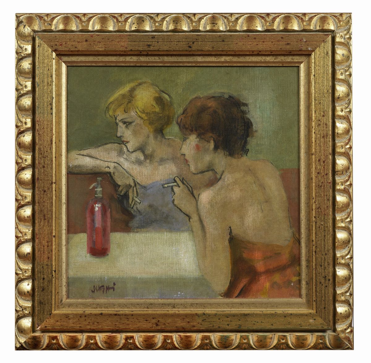 Firmato. "Ragazze al Bar" olio su tela cm 30 x 30