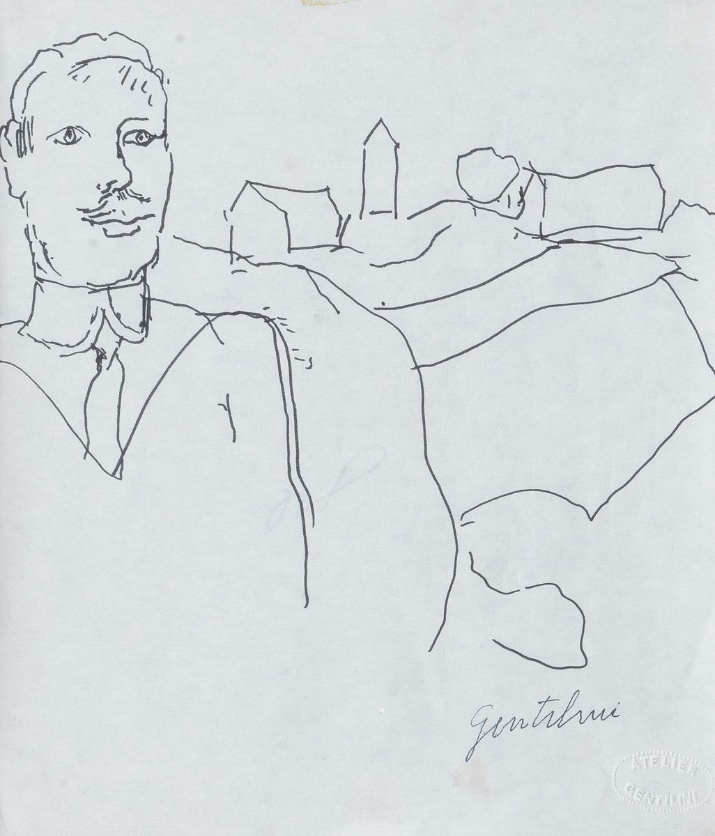 Firmati. "Il Banchetto"' e "L'Autoritratto" Due disegni a china su carta cm 19 x 26 e cm 22,5 x 1...