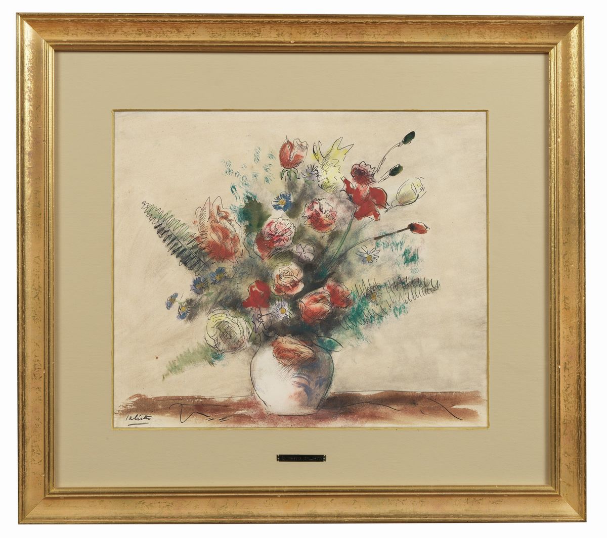 Firmato. "Vaso di fiori" tecnica mista su carta cm 30 x 35
