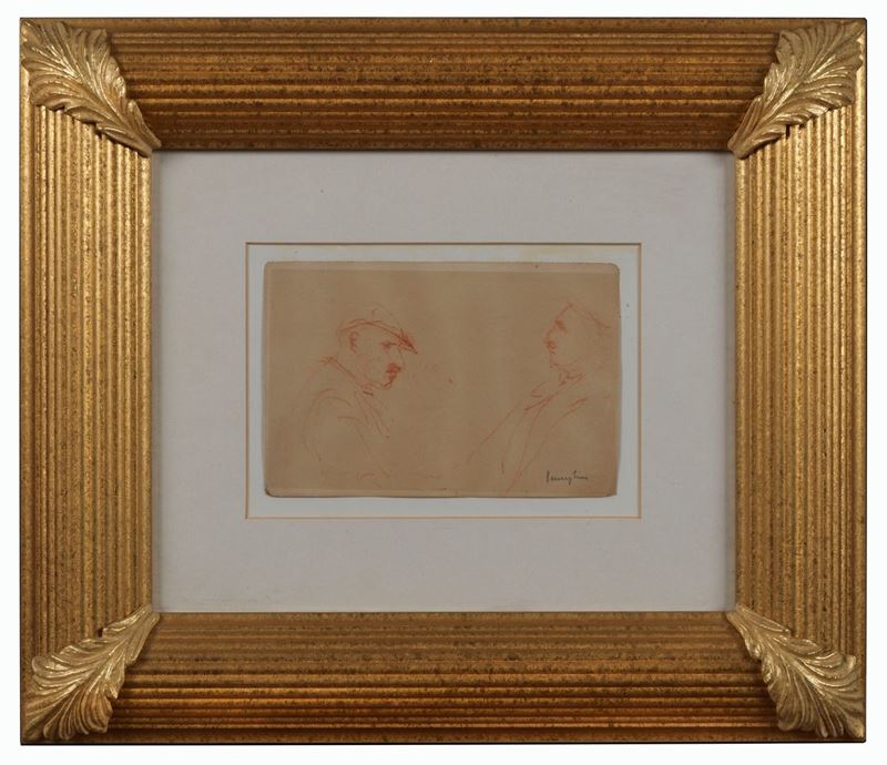 Firmato. "Profili" disegno a sanguigna su carta cm 13 x 18