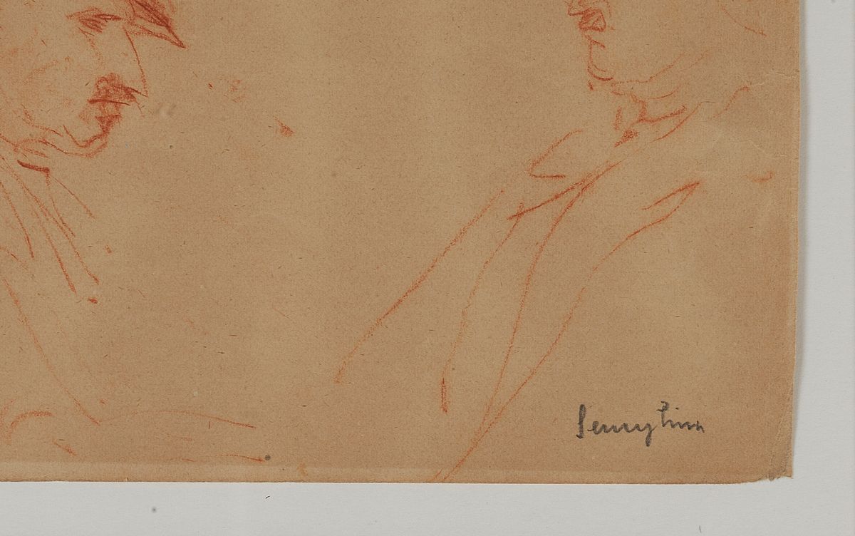 Firmato. "Profili" disegno a sanguigna su carta cm 13 x 18