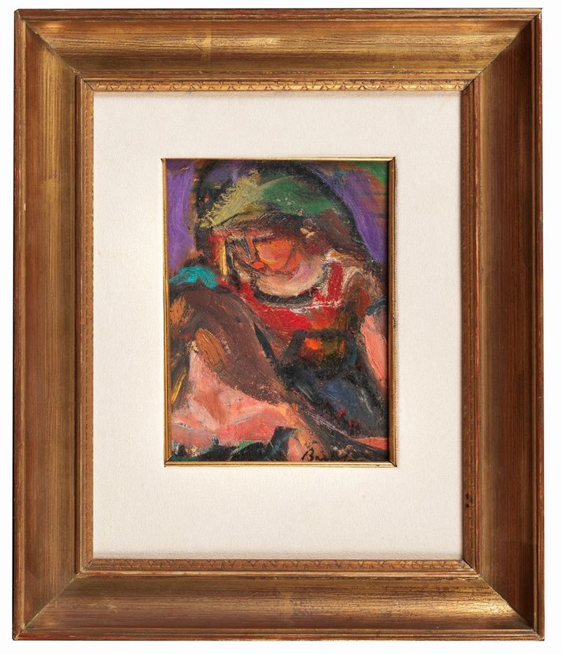 Firmato. "Figura femminile" olio su cartone cm 19 x 13
