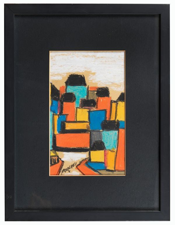 Sante Monachesi - Signed. "Paris" oil pastel 25 x 15 cm