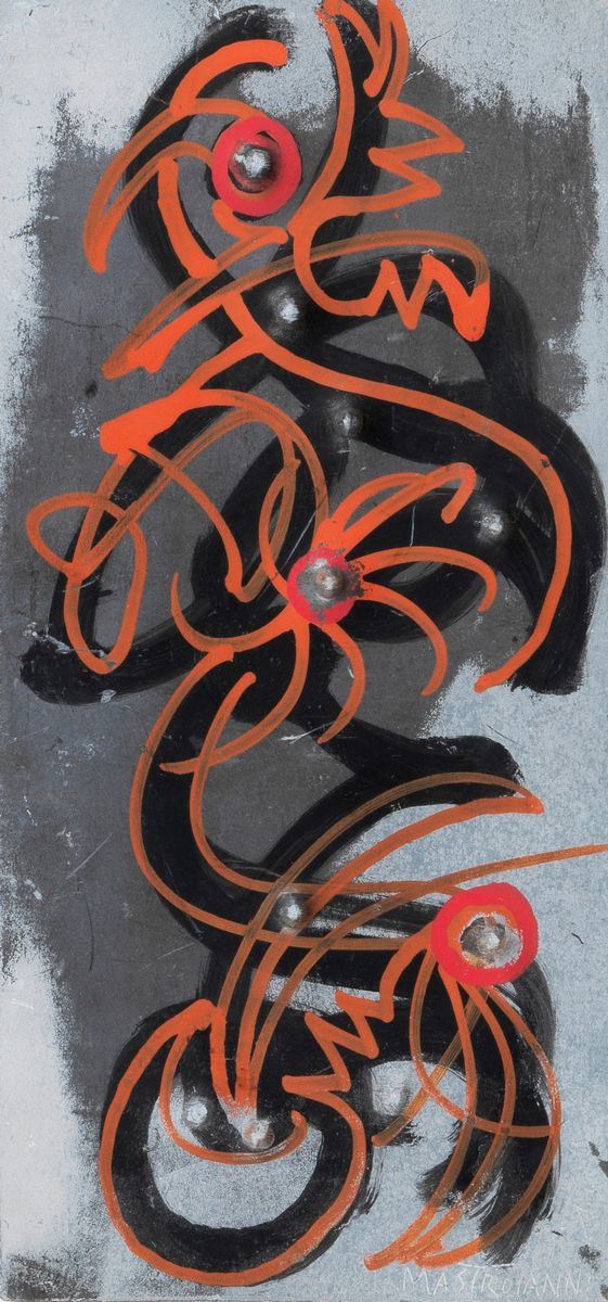 Firmato. "Composizione" tecnica mista cm 25 x 12