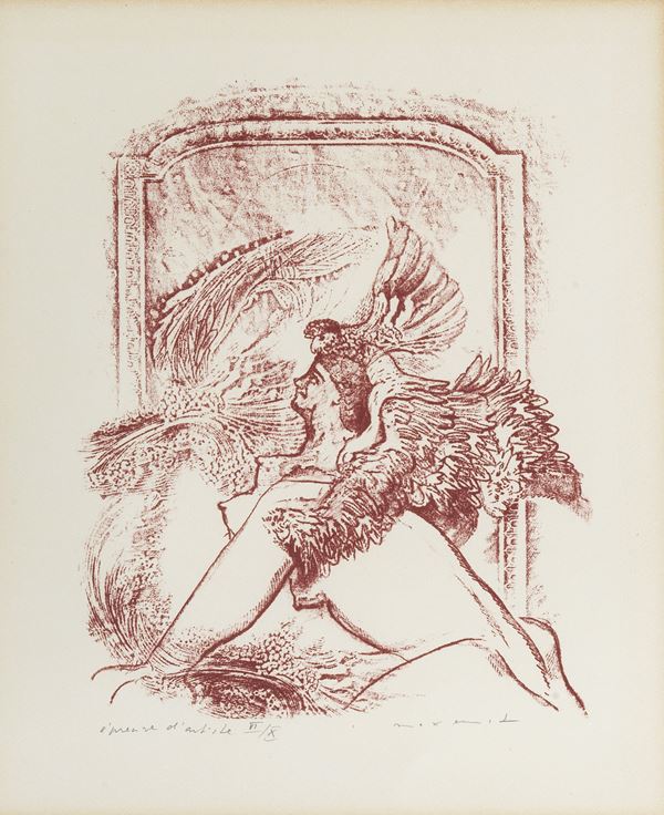 Pittore Contemporaneo - "Harpy in the mirror" signed lithograph 34 x 29 cm