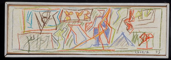 Riccardo Licata - Signed and dated 1973. "Untitled" pastel on paper 7 x 20 cm