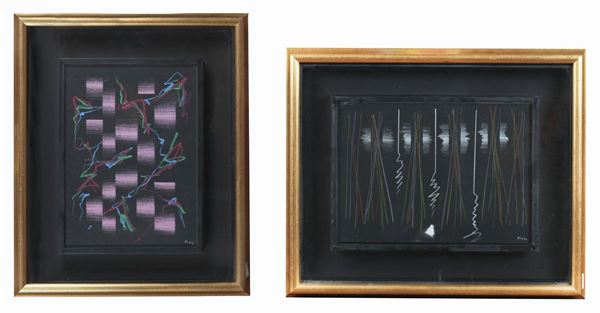 Ennio Finzi - Signed. "Untitled" lot of two mixed techniques on paper 35 x 25 cm and 25 x 35 cm