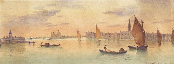 Joannes Josephus Vervloet - Signed. "View of Venice with lagoon", watercolor on paper
