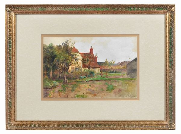 Luigi Chialiva - "Landscape with country house", watercolor on paper