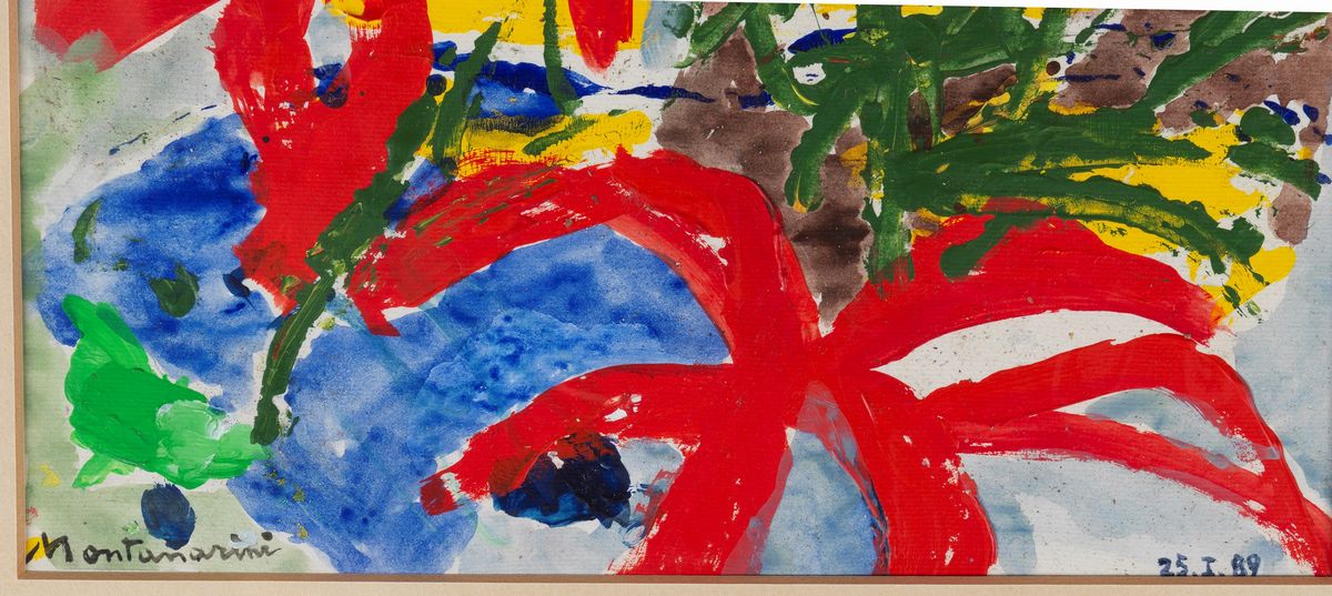 Firmato e datato 1989. "Palme" tecnica mista cm 21 x 29