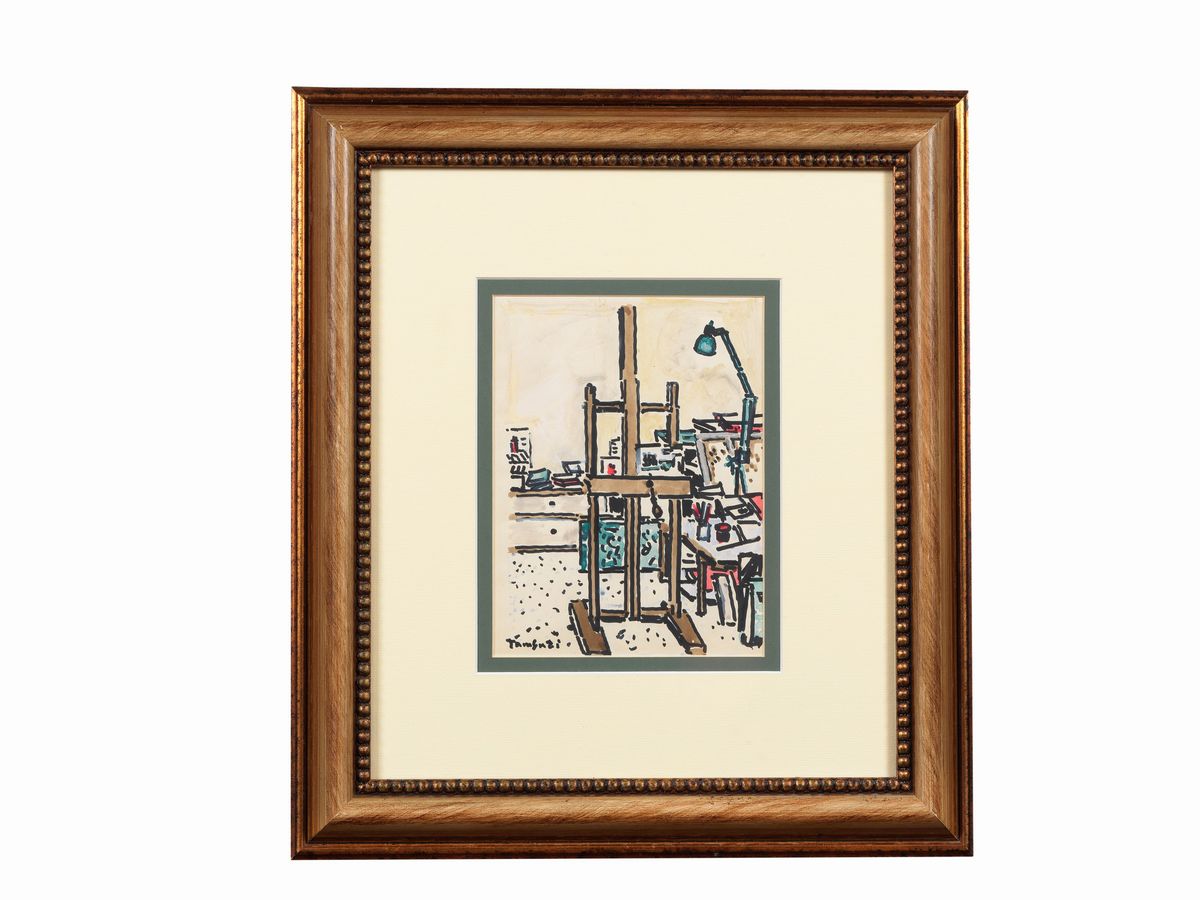 Firmato. "Studio di pittore" acquarello su carta cm 22 x 17