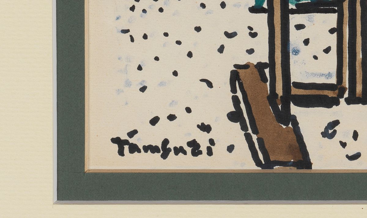 Firmato. "Studio di pittore" acquarello su carta cm 22 x 17