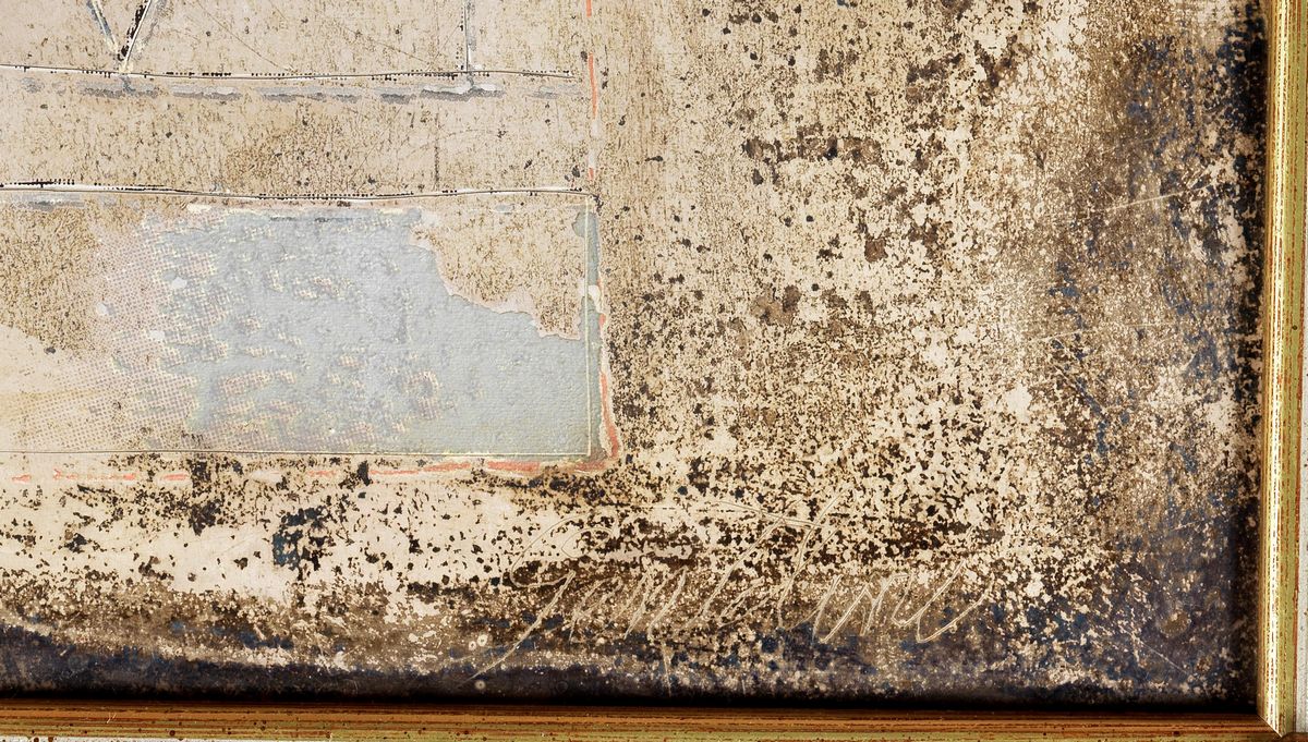 Firmato. "Cattedrale" tecnica mista su lastra di metallo cm 50 x 40
