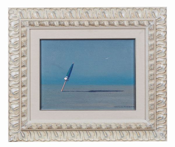 Walter Lazzaro - Firmato e datato 1987. "Due solitari" olio su tela cm 30 x 40