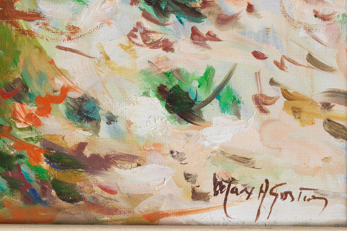 Firmato. "Talus au coquelicots" olio su tela cm 56 x 46.