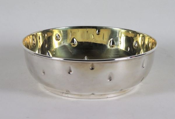 Bowl in argento con bordo a gocce sbalzate, interno in vermeil, gr. 500