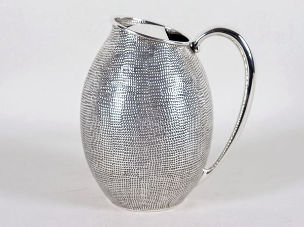 Water jug in Mexican sterling silver 925, with net work and curved handle, gr. 980