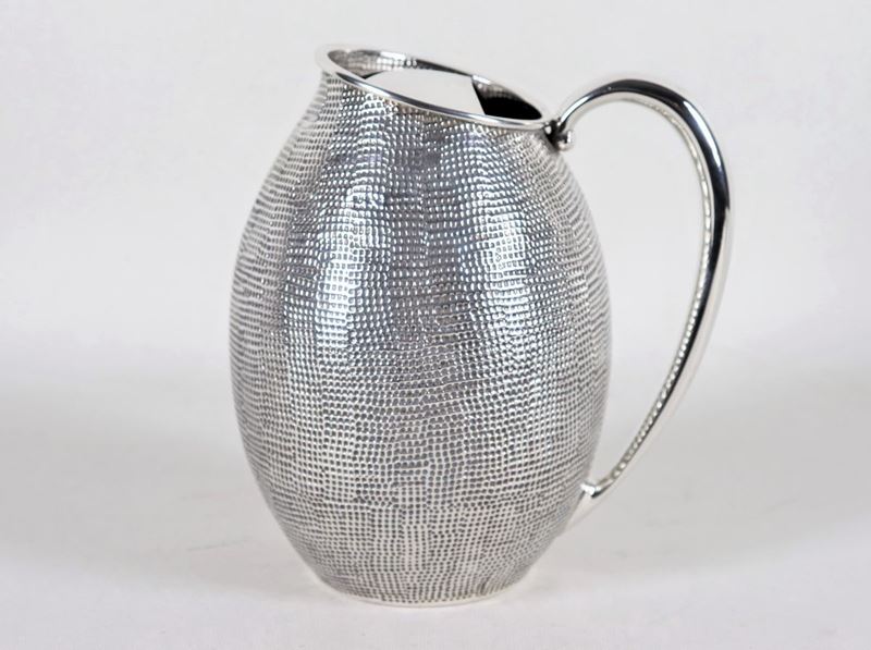 Brocca per acqua in argento messicano Sterling 925, con lavorazione a rete e manico ricurvo, gr. ...