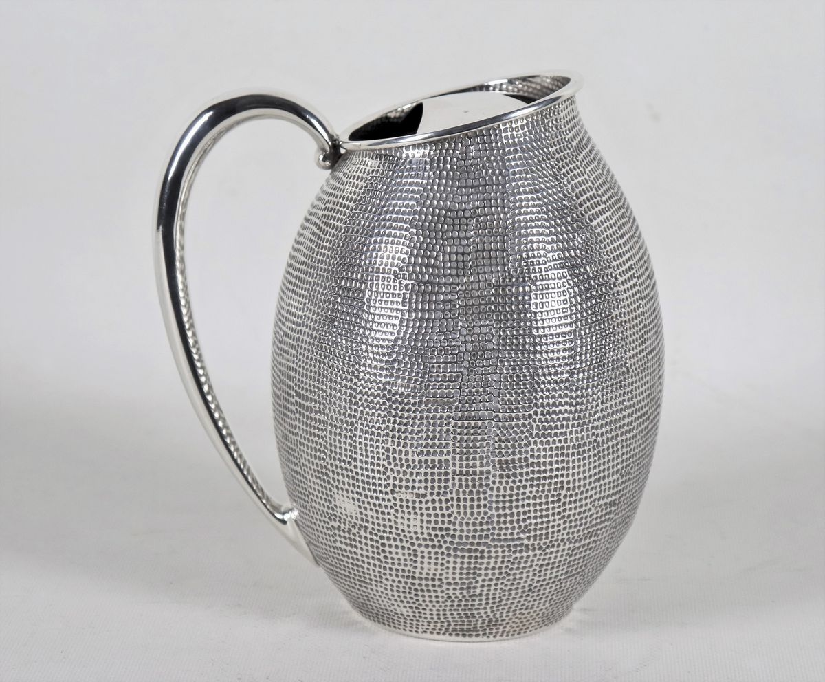 Brocca per acqua in argento messicano Sterling 925, con lavorazione a rete e manico ricurvo, gr. ...