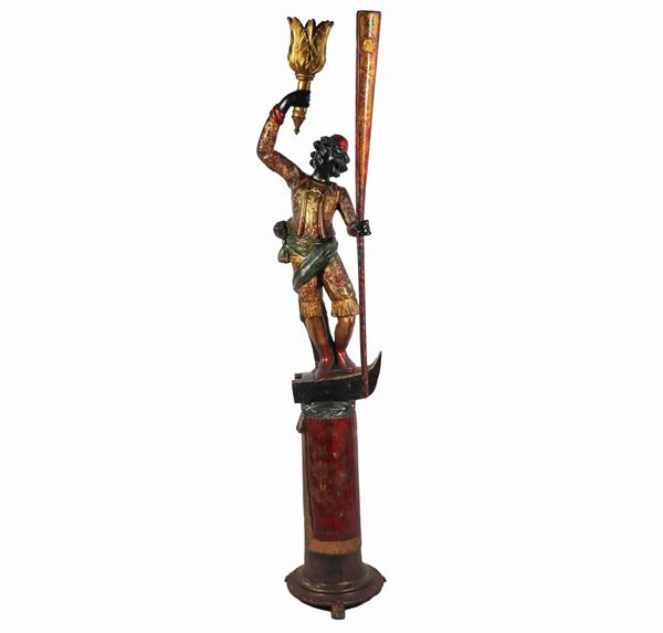 Antique "Venetian Moretto" sculpture in polychrome lacquered wood