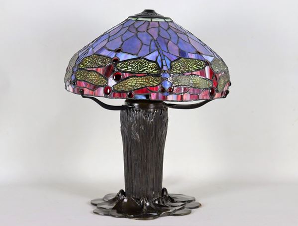 French Liberty style lamp in bronze and glass paste