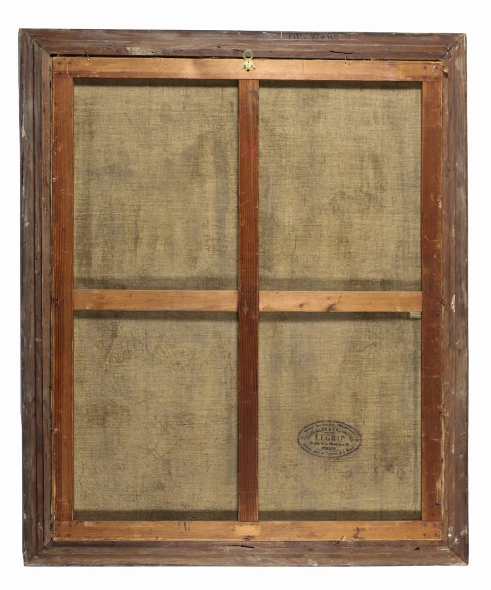 Firmato e datato 1914. "Mamma con figlia", pregevole dipinto ad olio su tela