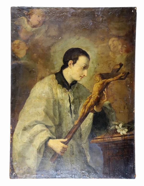 Giovanni Pietro Ligari - Workshop of. "San Luigi Gonzaga", oil painting on canvas