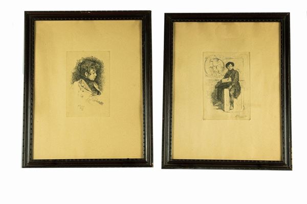 Antonio Piccinni - &quot;Portrait of a Young Girl&quot; and &quot;Boy Playing the Piano&quot;. Signed and dated