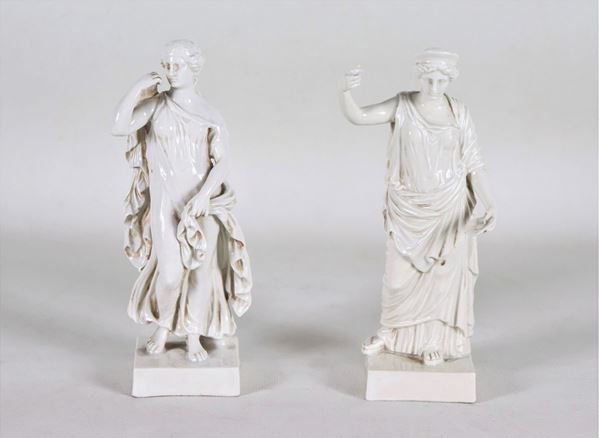Pair of Capodimonte white glazed porcelain figurines "Mythological deities"