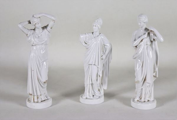 Lot of three Capodimonte white porcelain figurines "Mythological divinities"
