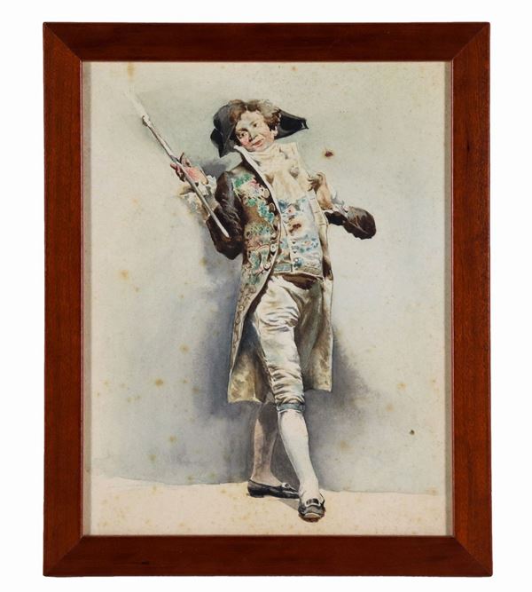 Scuola Italiana Fine XIX Secolo - "Dealer in costume", small watercolor on paper