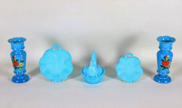 French Liberty glass lot of light blue opalines (5 pcs)