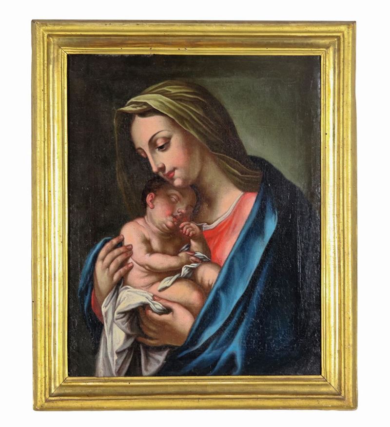"Madonna con Bambino", piccolo dipinto ad olio su tela di ottimo tratto pittorico