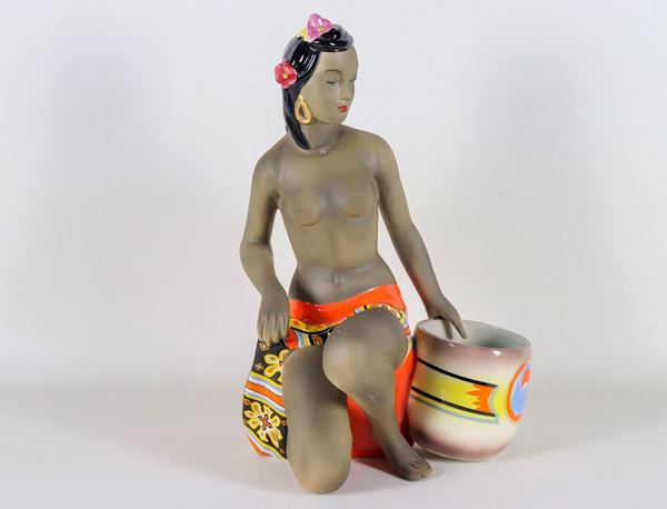 "Sayda", polychrome glazed ceramic sculpture signed C.I.A. MANNA-TURIN