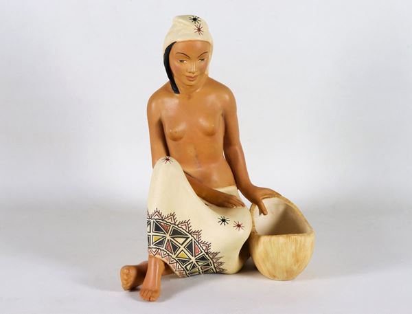 "Pekuela", polychrome ceramic sculpture made in BIO-TURIN