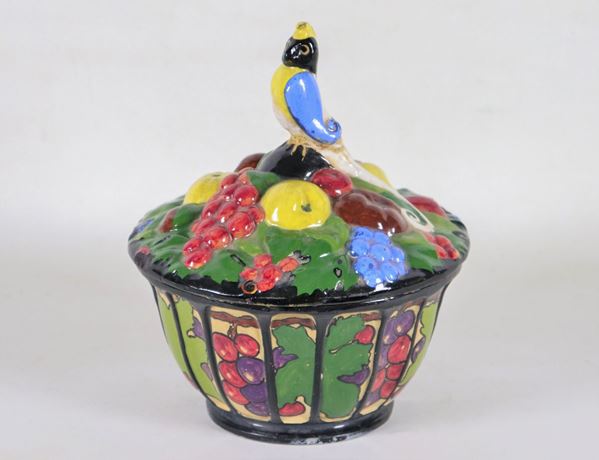 Polychrome glazed ceramic tureen signed "La Salamandra-Roma"