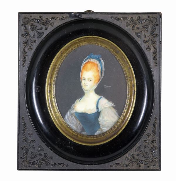 "Portrait of a Lady", painted oval miniature. Signed