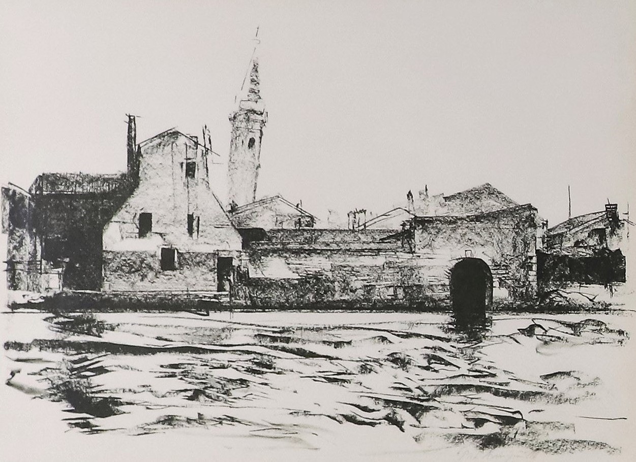 Firmate. "Vedute dell'Alluvione di Venezia del 4 Novembre 1966" serie di 6 litografie commemorati...