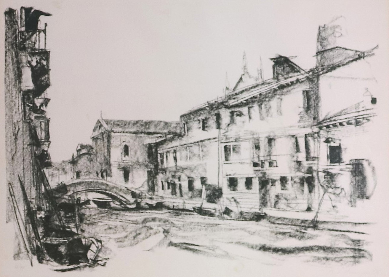 Firmate. "Vedute dell'Alluvione di Venezia del 4 Novembre 1966" serie di 6 litografie commemorati...