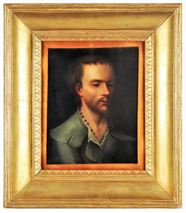 Scuola Francese XIX Secolo - "Beato Giuseppe Labre", piccolo dipinto ad olio su tela