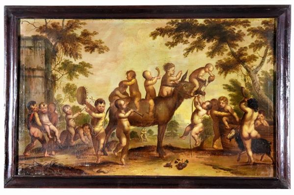 Scuola Italiana Fine XVIII - Inizio XIX Secolo - "Baccanale di putti", dipinto ad olio su tela