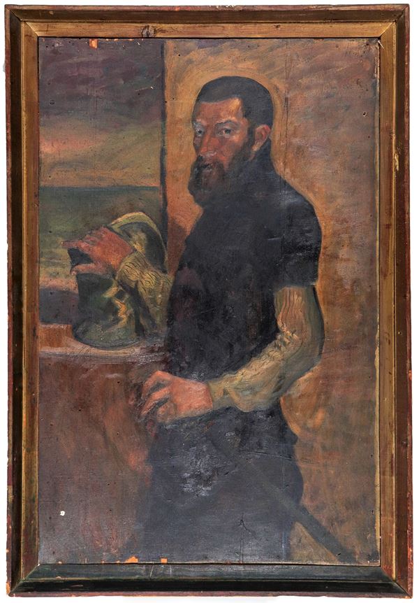 Scuola Italiana XX Secolo - "Leader with helmet", oil painting on plywood